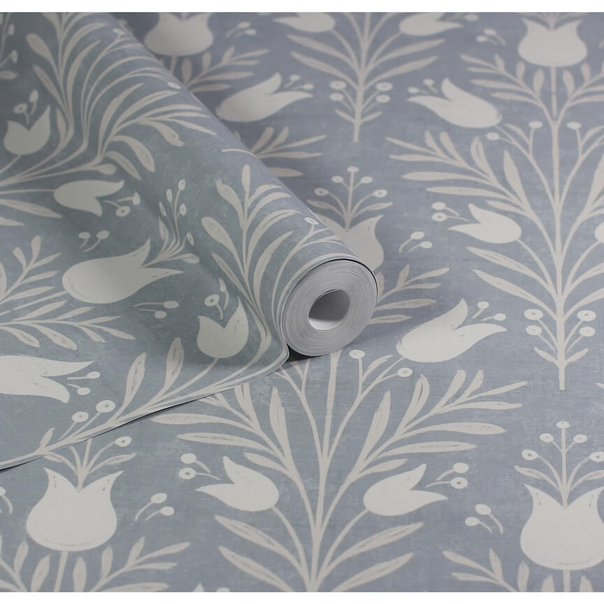 - Esselle Heritage Tulip Chalky Blue Wallpaper - 100025EH - Decor Warehouse