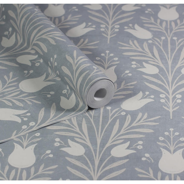- Esselle Heritage Tulip Chalky Blue Wallpaper - 100025EH - Decor Warehouse