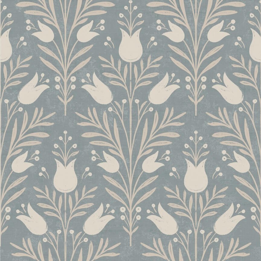 - Esselle Heritage Tulip Chalky Blue Wallpaper - 100025EH - Decor Warehouse
