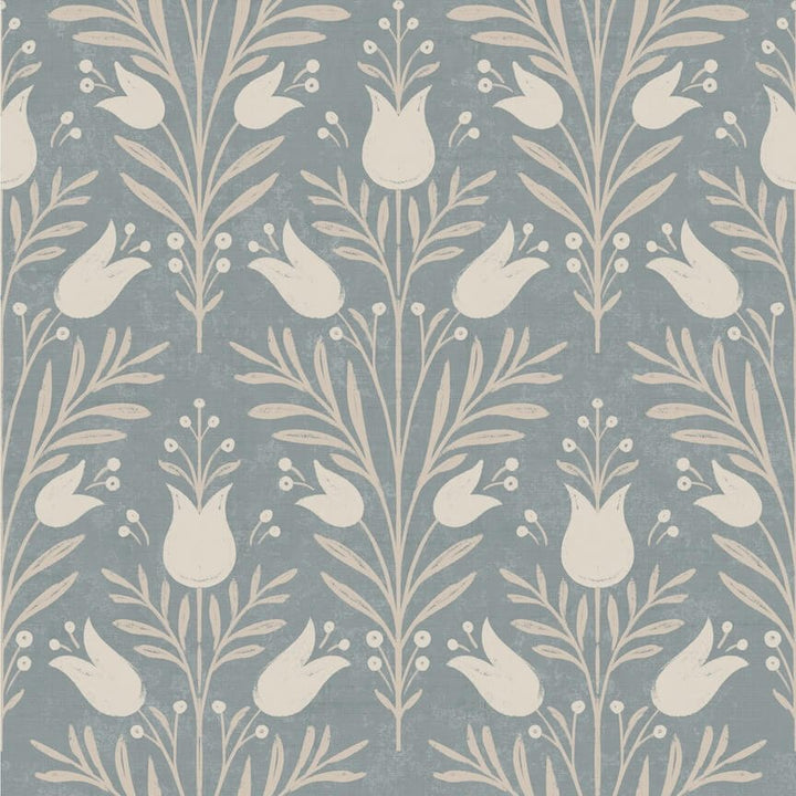 - Esselle Heritage Tulip Chalky Blue Wallpaper - 100025EH - Decor Warehouse