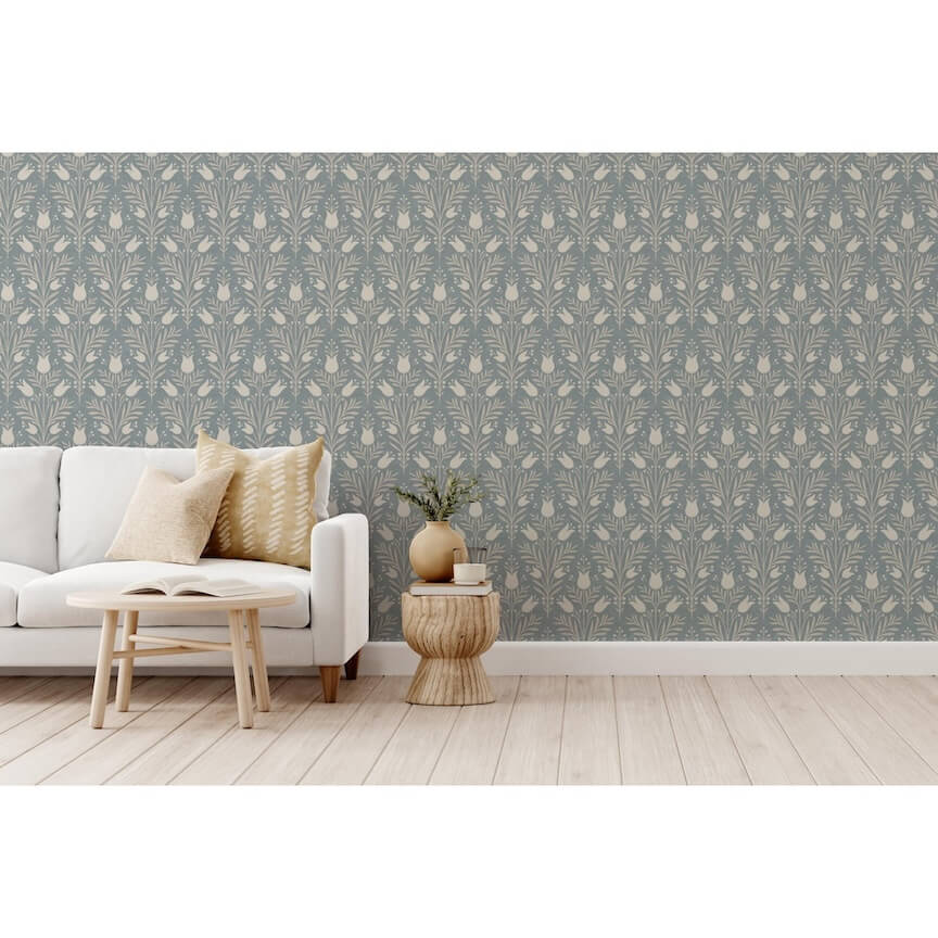 - Esselle Heritage Tulip Chalky Blue Wallpaper - 100025EH - Decor Warehouse