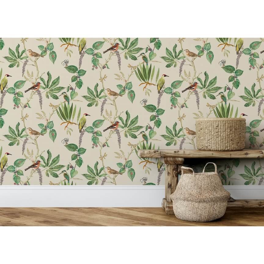 - Esselle Hill Top Garden Cotton/Green Wallpaper - 100028EH - Decor Warehouse