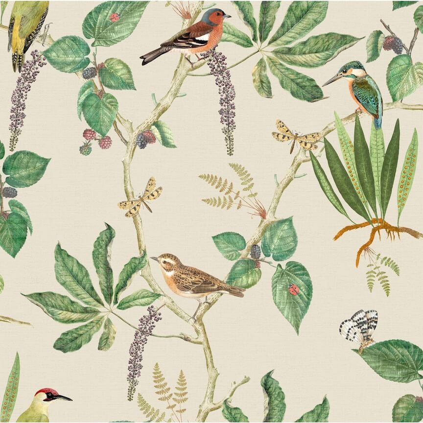 - Esselle Hill Top Garden Cotton/Green Wallpaper - 100028EH - Decor Warehouse