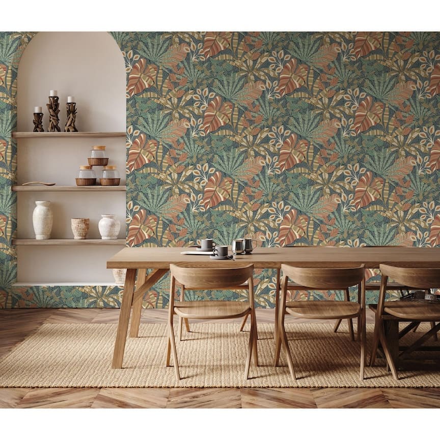 - Esselle Kirra Leaf Navy/Spice Wallpaper - 100032EH - Decor Warehouse