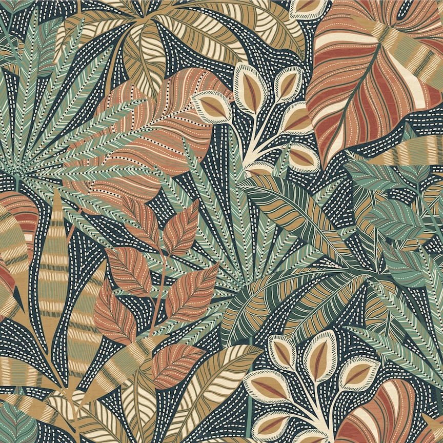 - Esselle Kirra Leaf Navy/Spice Wallpaper - 100032EH - Decor Warehouse