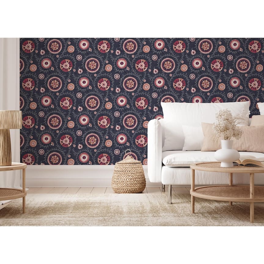 - Esselle Nahlia Trail Navy/Berry Wallpaper - 100033EH - Decor Warehouse