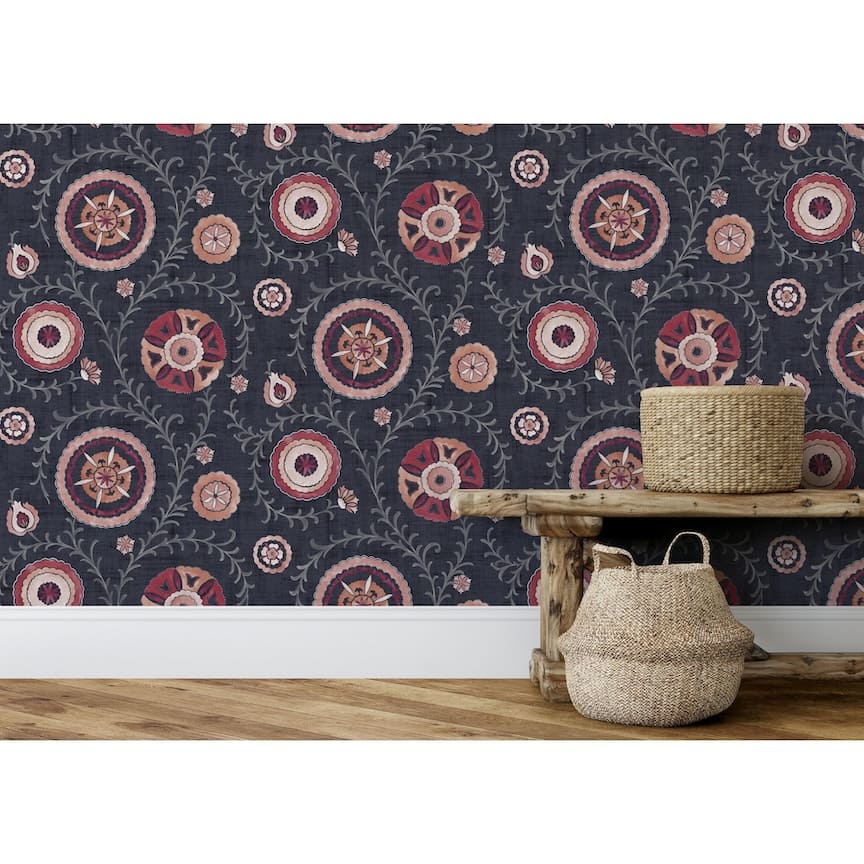 - Esselle Nahlia Trail Navy/Berry Wallpaper - 100033EH - Decor Warehouse