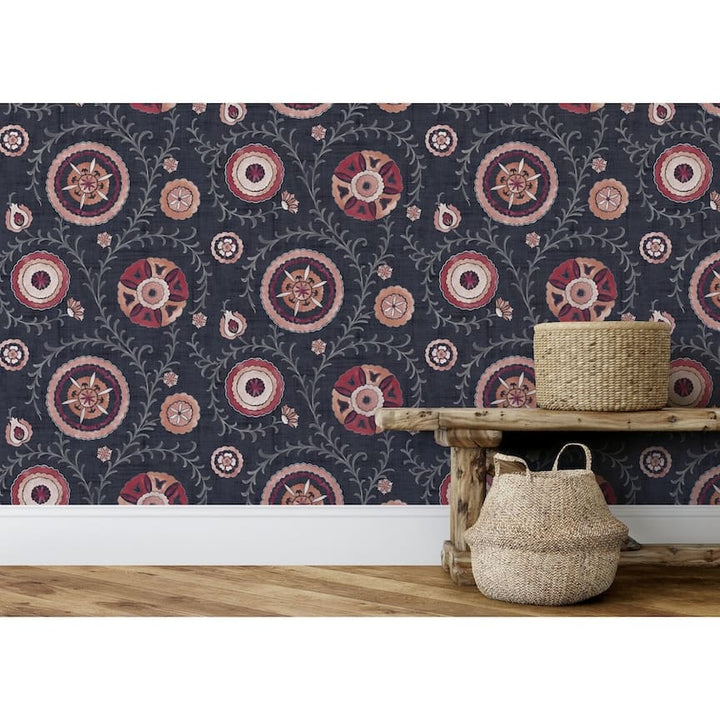 - Esselle Nahlia Trail Navy/Berry Wallpaper - 100033EH - Decor Warehouse