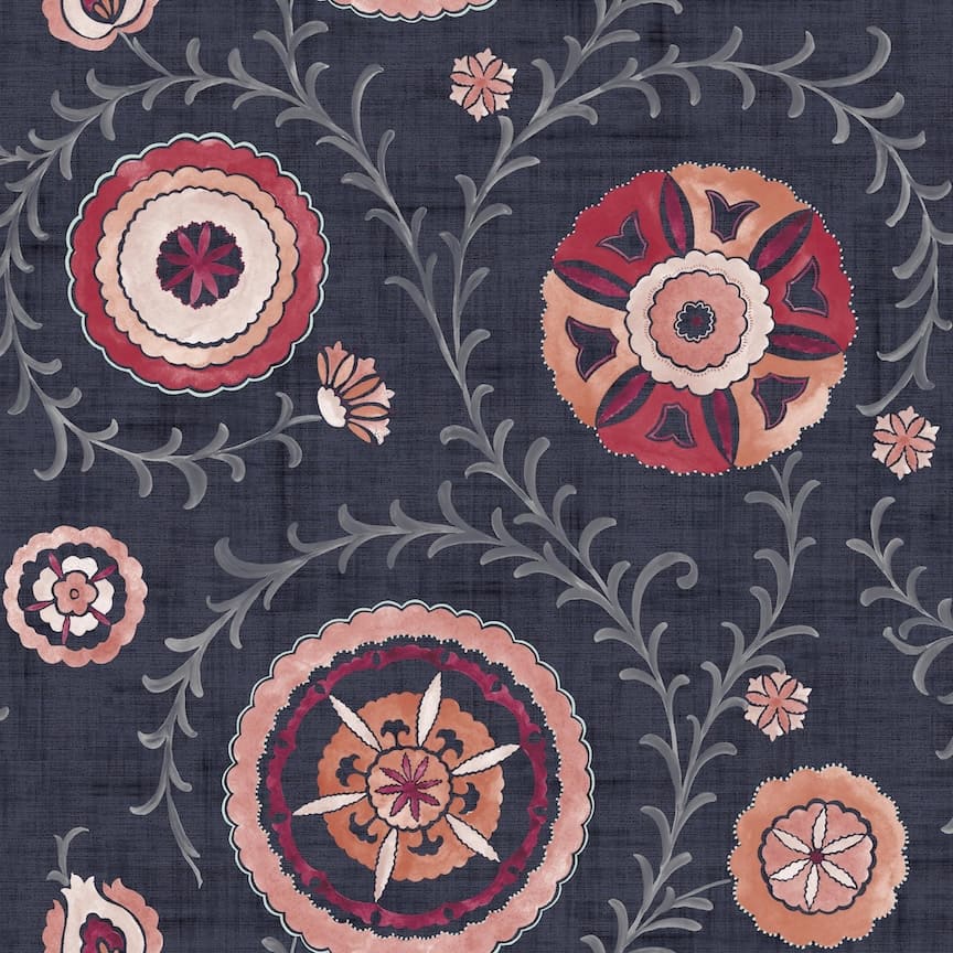 - Esselle Nahlia Trail Navy/Berry Wallpaper - 100033EH - Decor Warehouse
