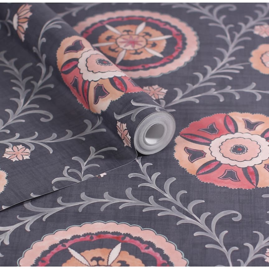 - Esselle Nahlia Trail Navy/Berry Wallpaper - 100033EH - Decor Warehouse