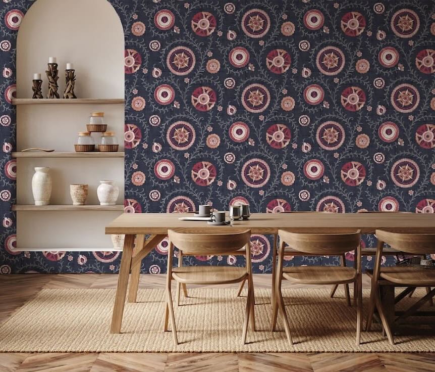 - Esselle Nahlia Trail Navy/Berry Wallpaper - 100033EH - Decor Warehouse