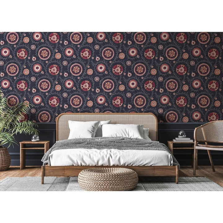 - Esselle Nahlia Trail Navy/Berry Wallpaper - 100033EH - Decor Warehouse