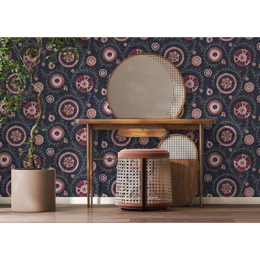 - Esselle Nahlia Trail Navy/Berry Wallpaper - 100033EH - Decor Warehouse