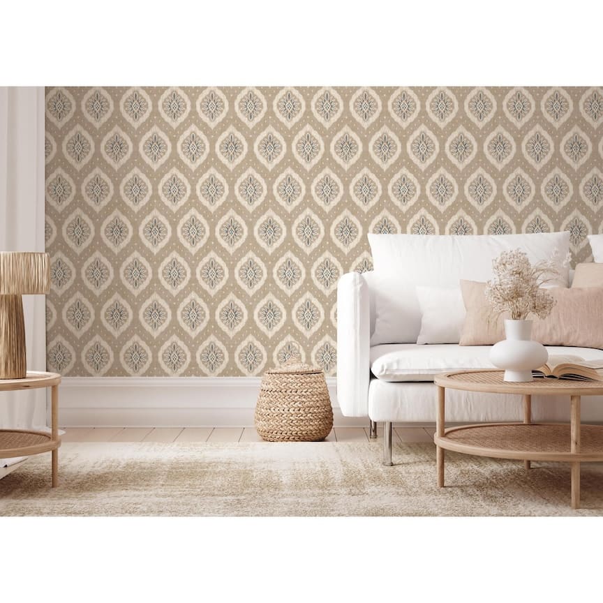 - Esselle Odina Ikat Natural Wallpaper - 100036EH - Decor Warehouse