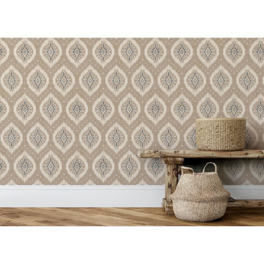 - Esselle Odina Ikat Natural Wallpaper - 100036EH - Decor Warehouse