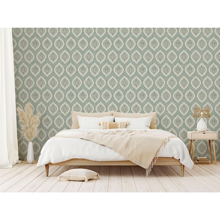 - Esselle Odina Ikat Seafoam Wallpaper - 100037EH - Decor Warehouse