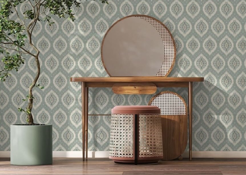 - Esselle Odina Ikat Seafoam Wallpaper - 100037EH - Decor Warehouse
