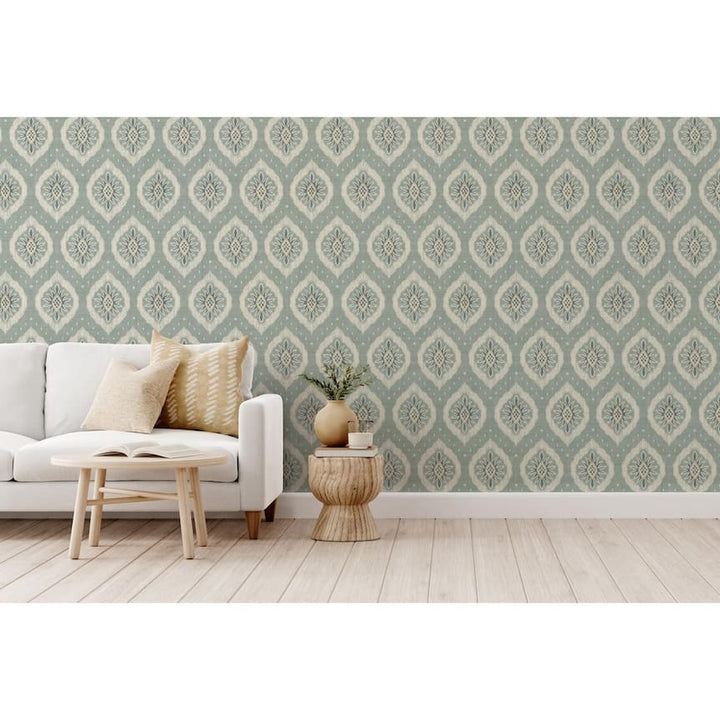 - Esselle Odina Ikat Seafoam Wallpaper - 100037EH - Decor Warehouse