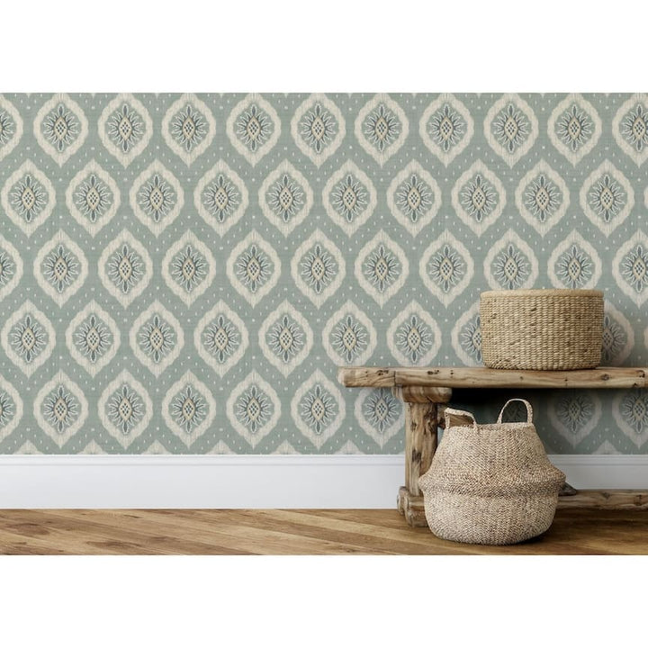 - Esselle Odina Ikat Seafoam Wallpaper - 100037EH - Decor Warehouse