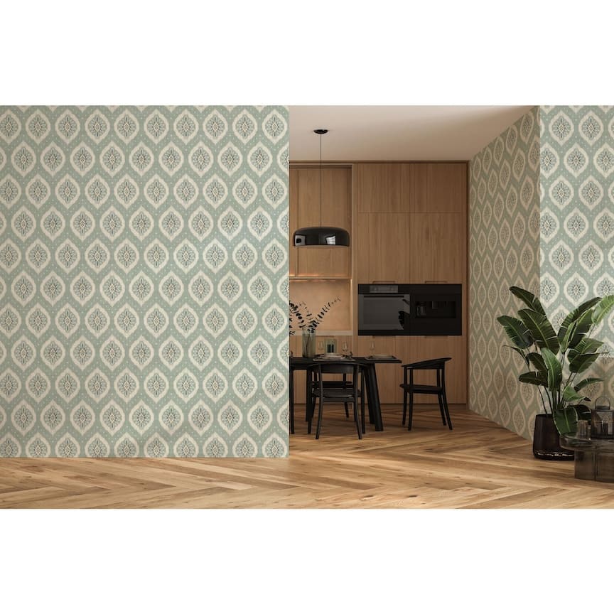 - Esselle Odina Ikat Seafoam Wallpaper - 100037EH - Decor Warehouse