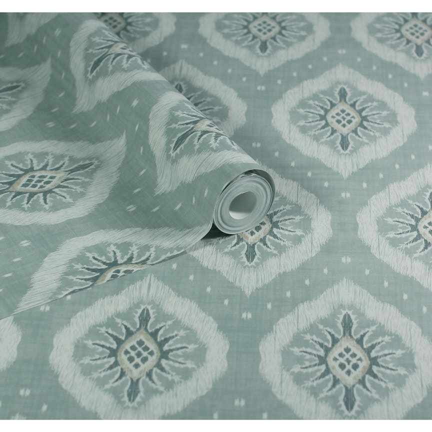 - Esselle Odina Ikat Seafoam Wallpaper - 100037EH - Decor Warehouse