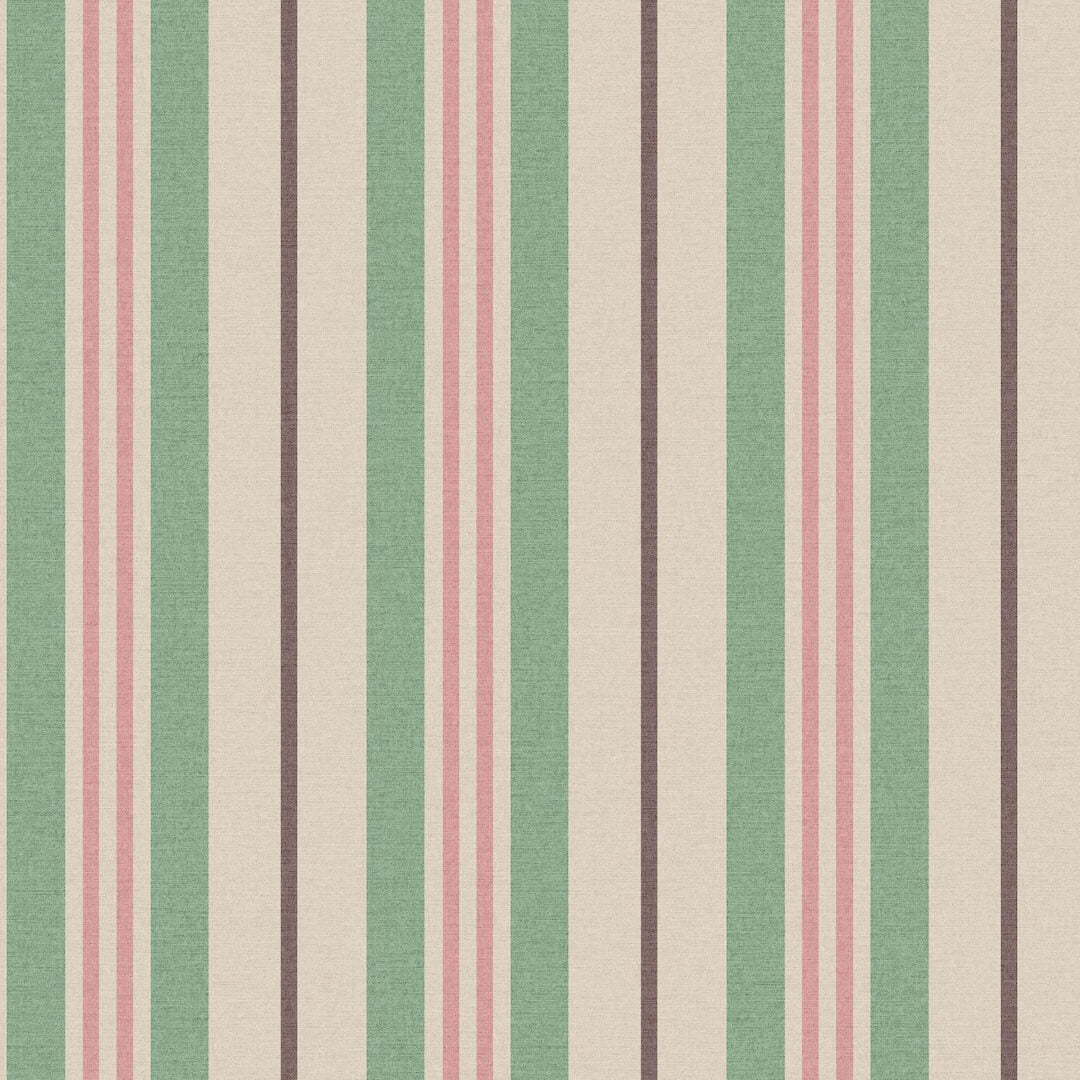 128923 - Joules - Joules Grove Stripe Pink & Green Wallpaper - Decor Warehouse