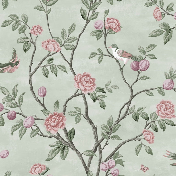 - Laura Ashley Eglantine Eau De Nil Wallpaper - 113371 - Decor Warehouse