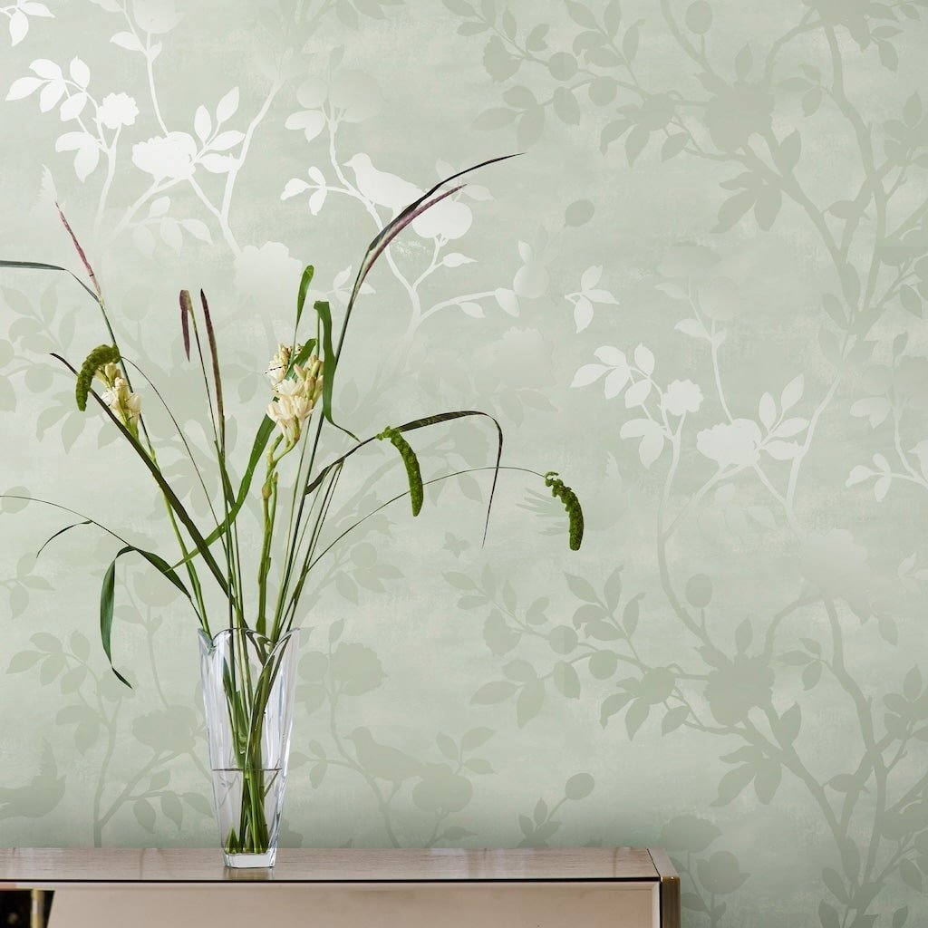 - Laura Ashley Eglantine Silhouette Eau De Nil Wallpaper - 113373 - Decor Warehouse