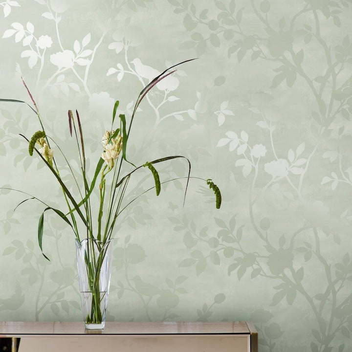 - Laura Ashley Eglantine Silhouette Eau De Nil Wallpaper - 113373 - Decor Warehouse