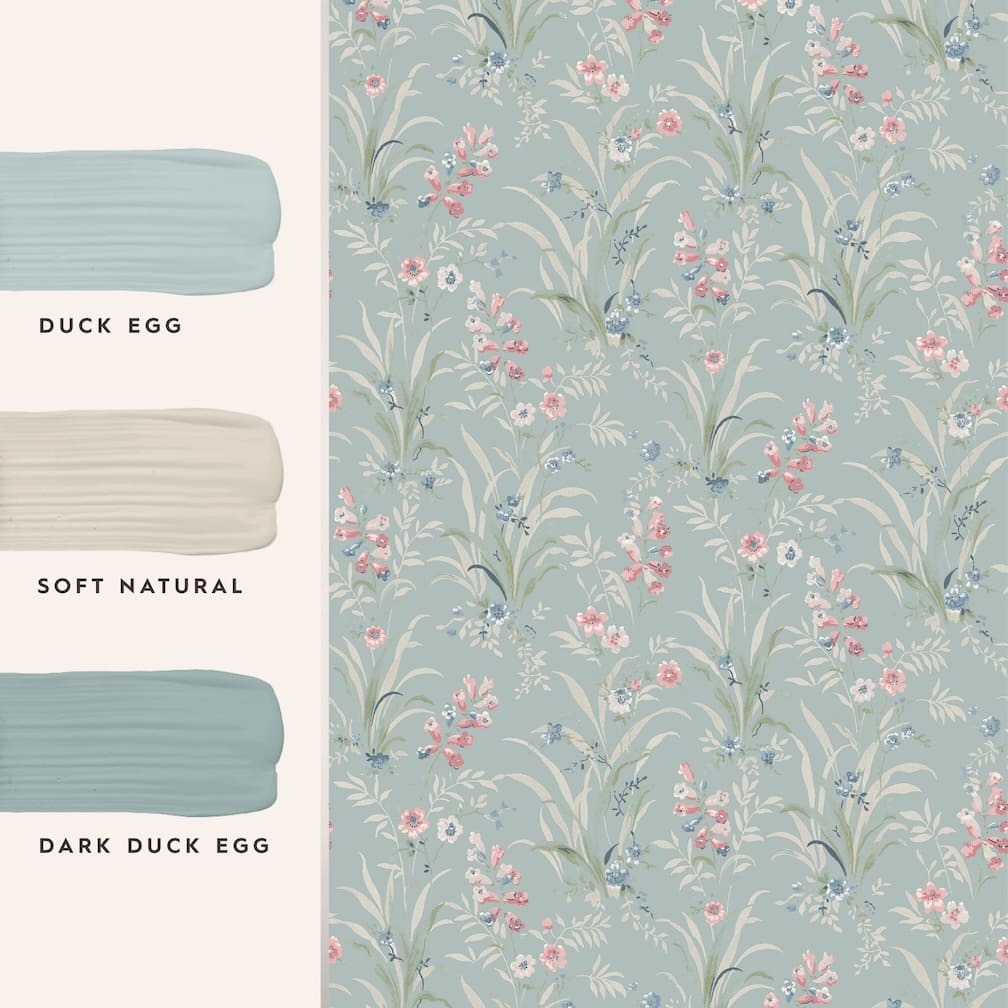 Laura Ashley Mosedale Posy Duck Egg Wallpaper - 122751