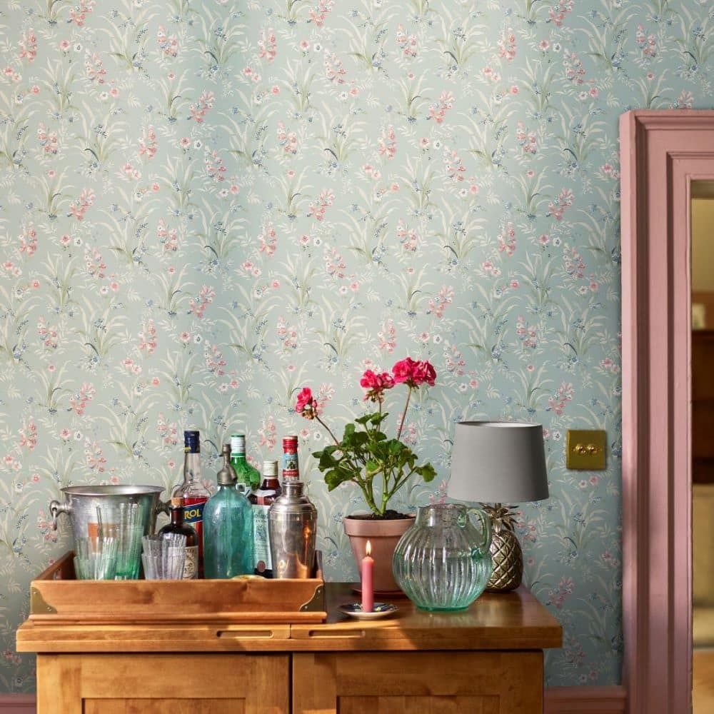 - Laura Ashley Mosedale Posy Duck Egg Wallpaper - 122751 - Decor Warehouse