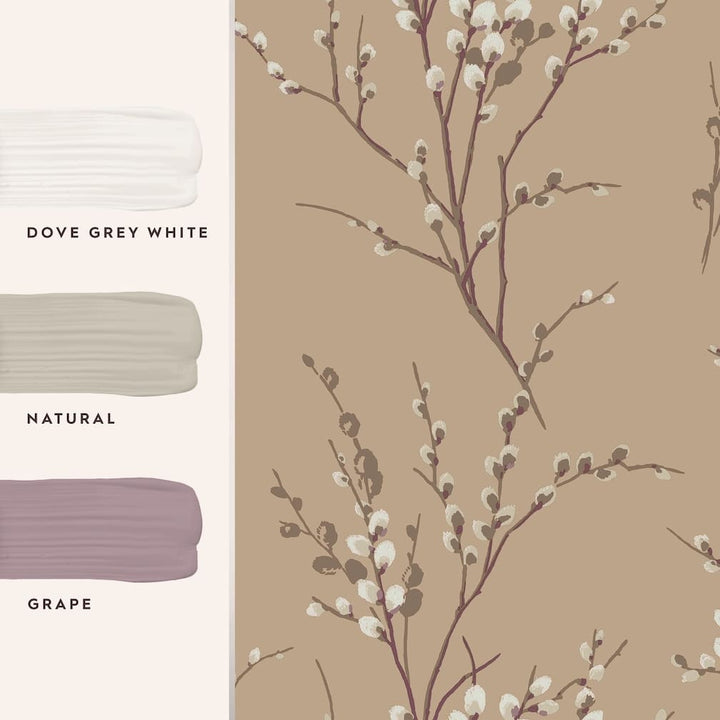 Laura Ashley Pussy Willow Natural Wallpaper - 113358