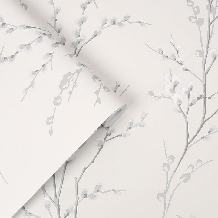 - Laura Ashley Pussy Willow Off White and Steel Wallpaper - 113359 - Decor Warehouse