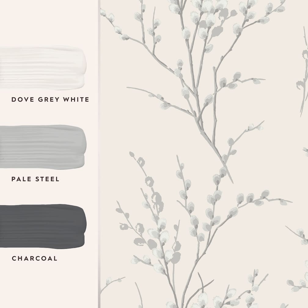 Laura Ashley Pussy Willow Off White and Steel Wallpaper - 113359