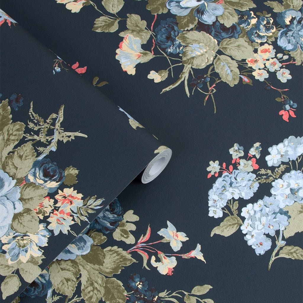 - Laura Ashley Rosemore Midnight Seaspray Wallpaper - 114898 - Decor Warehouse