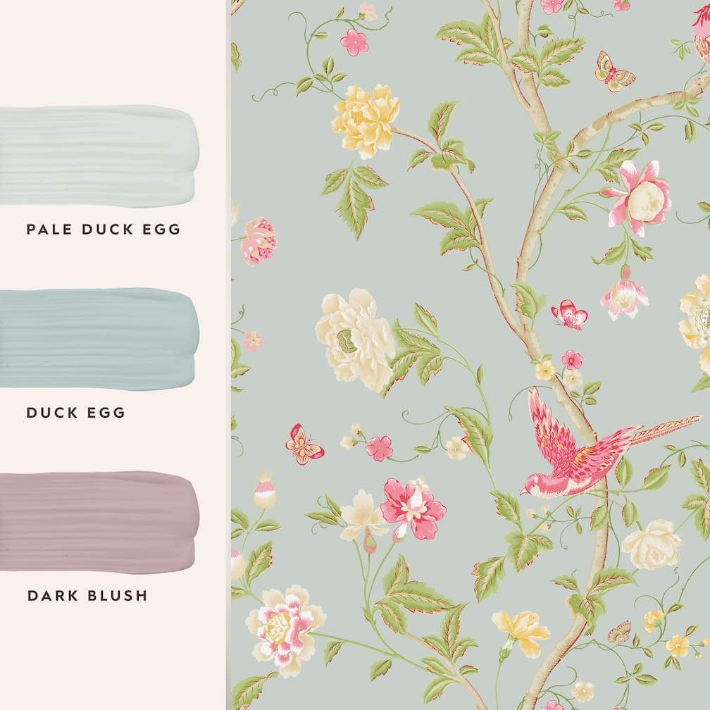 Laura Ashley Summer Palace Duck Egg Wallpaper - 113392