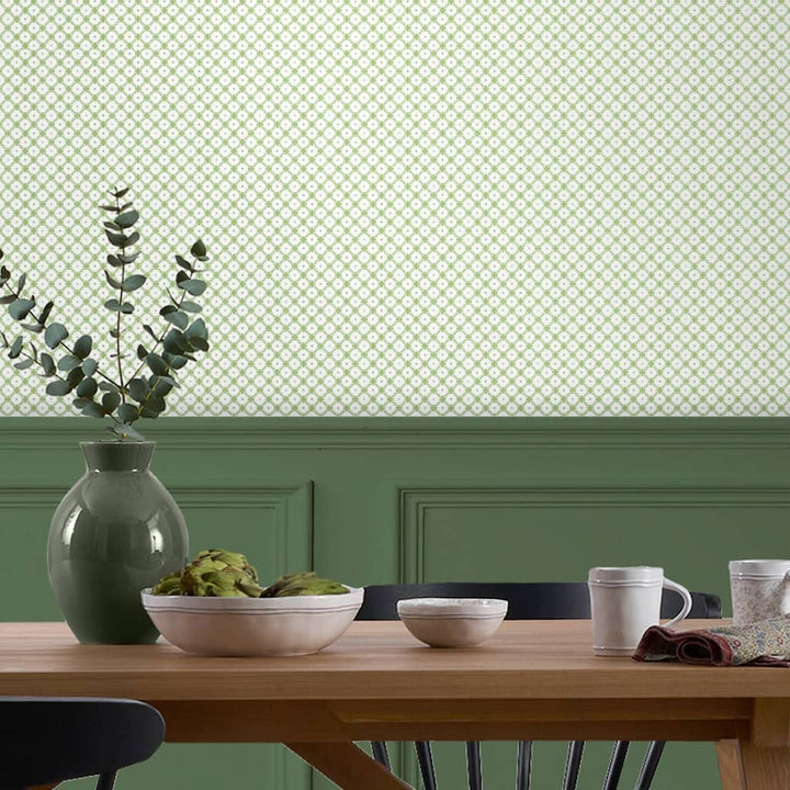 - Laura Ashley Wickerwork Leaf Green Wallpaper - 119848 - Decor Warehouse