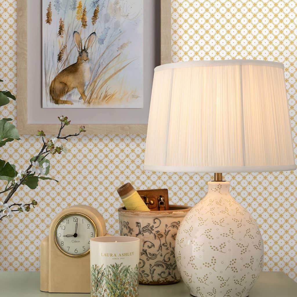 - Laura Ashley Wickerwork Pale Ochre Yellow Wallpaper - 119849 - Decor Warehouse