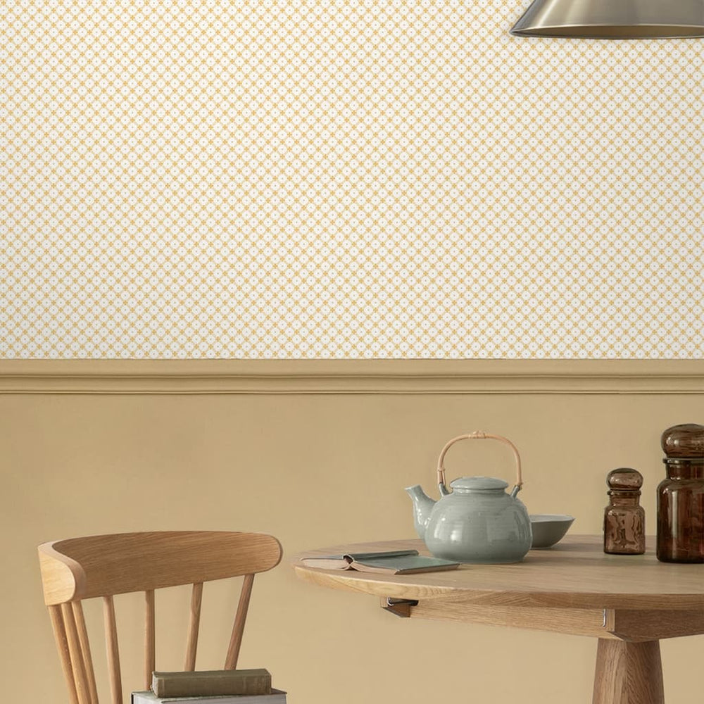 - Laura Ashley Wickerwork Pale Ochre Yellow Wallpaper - 119849 - Decor Warehouse