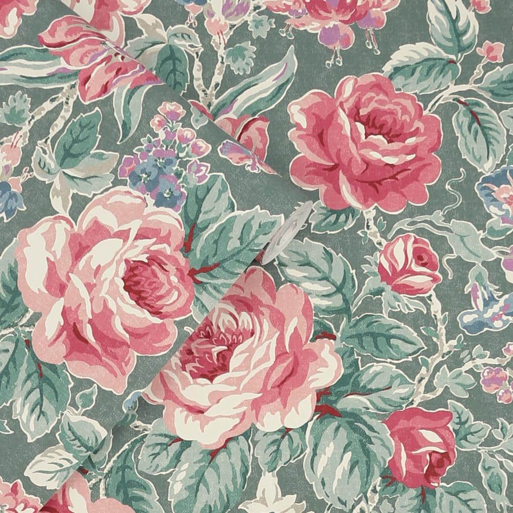 - Laura Ashley Wild Roses Fern Green Wallpaper - 122754 - Decor Warehouse
