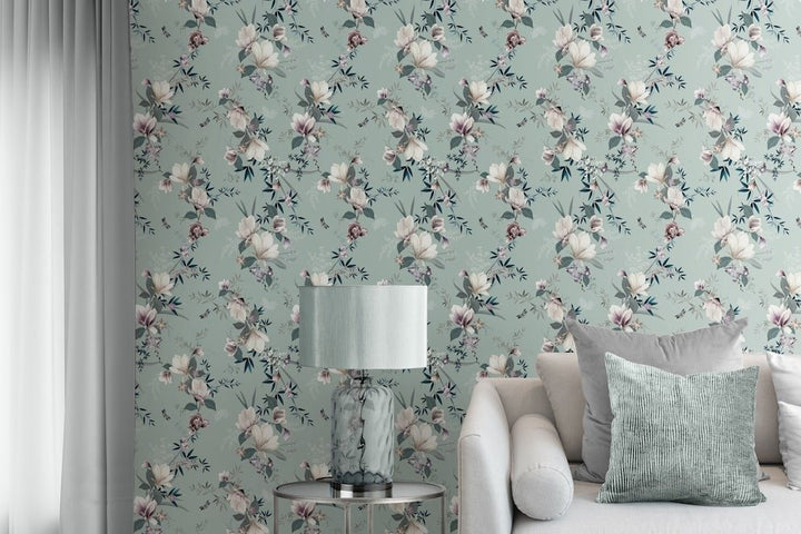 - Lipsy Lotus Duck Egg Floral Wallpaper - 144050 - Decor Warehouse