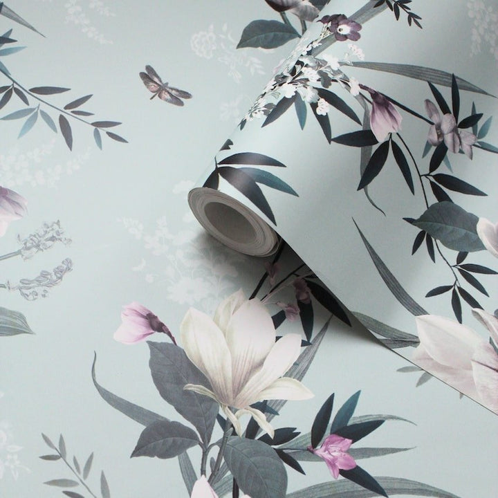 - Lipsy Lotus Duck Egg Floral Wallpaper - 144050 - Decor Warehouse