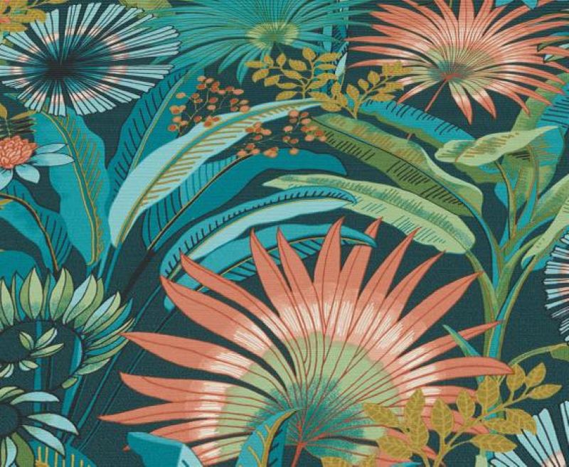 - Martinique Teal Tropical Wallpaper by Erismann - 10390 - 19 - Decor Warehouse