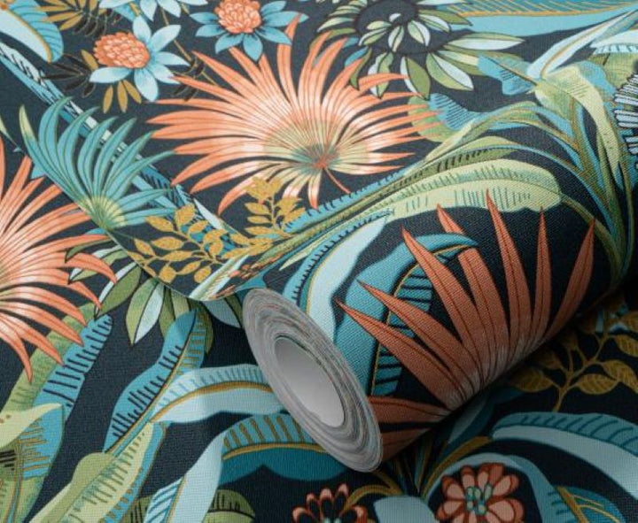 - Martinique Teal Tropical Wallpaper by Erismann - 10390 - 19 - Decor Warehouse