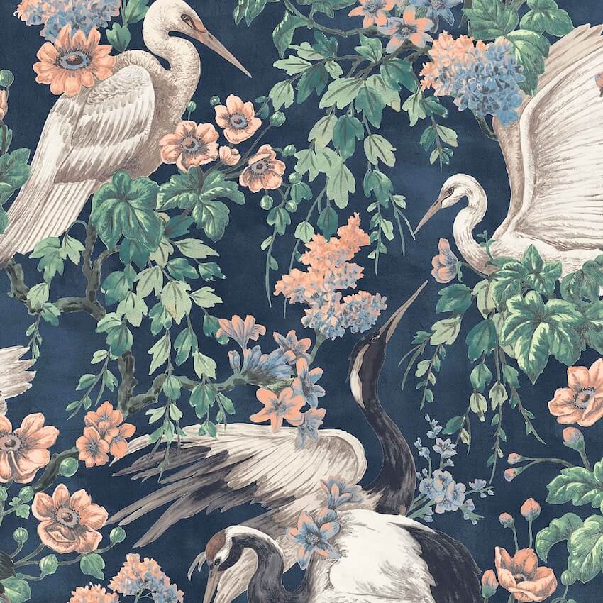 - Maurice Navy / Coral Wallpaper - WM - 411 - 01 - Decor Warehouse