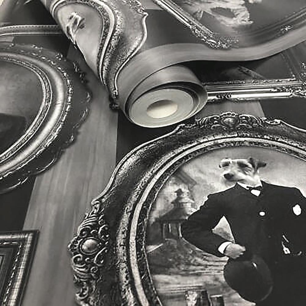 - Muriva Dogs in Frames Black and White Wallpaper - J59309 - Decor Warehouse
