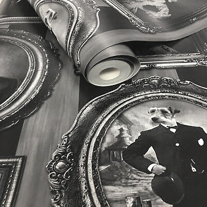 - Muriva Dogs in Frames Black and White Wallpaper - J59309 - Decor Warehouse
