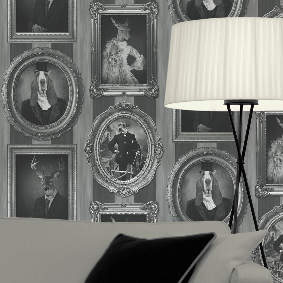 - Muriva Dogs in Frames Black and White Wallpaper - J59309 - Decor Warehouse
