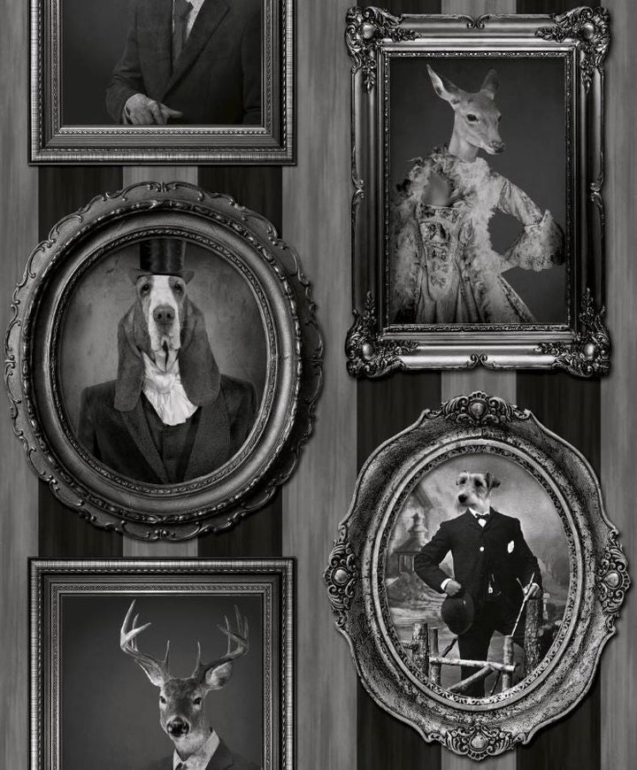 - Muriva Dogs in Frames Black and White Wallpaper - J59309 - Decor Warehouse