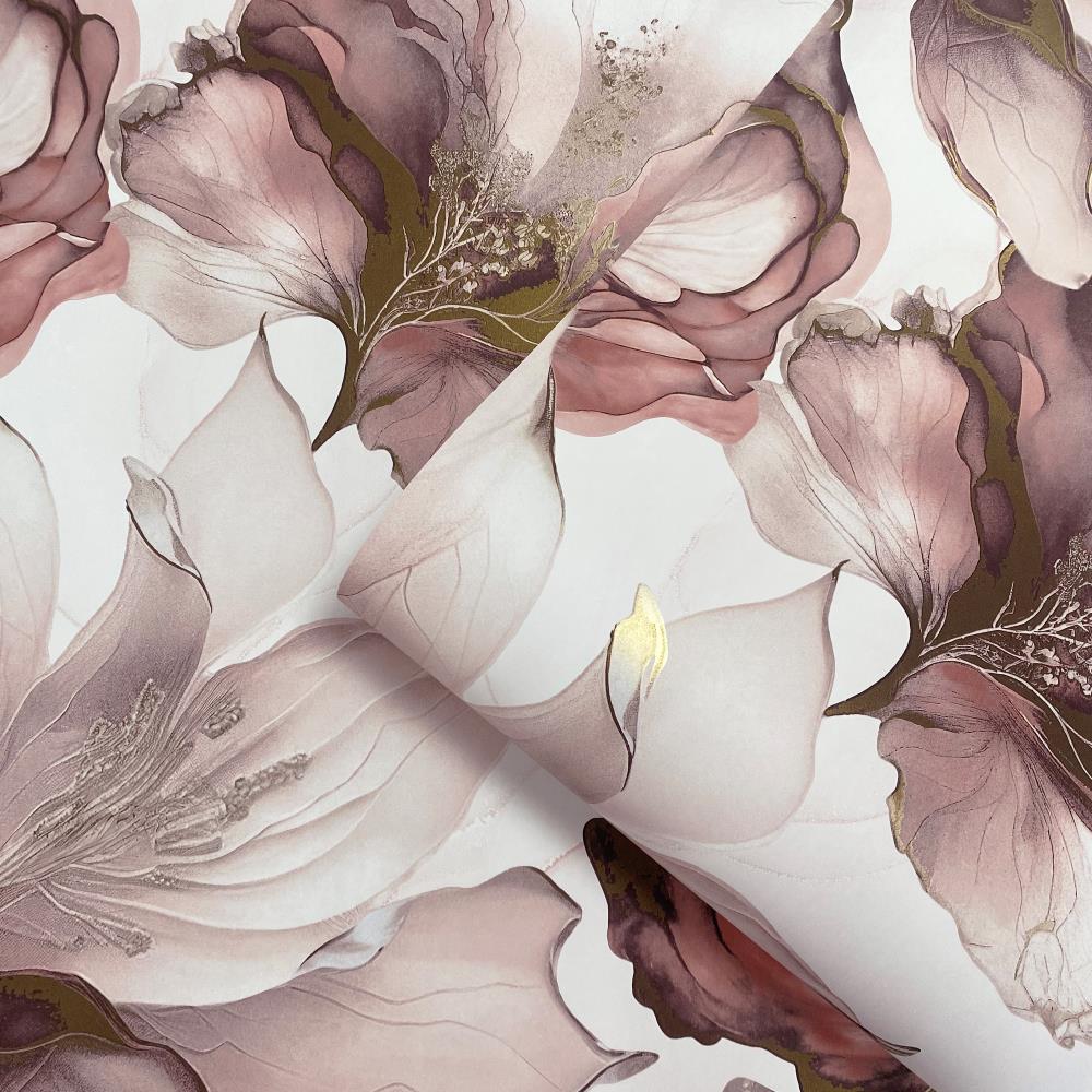 - Muriva Elysian Floral Pink Metallic Wallpaper - 212504 - Decor Warehouse
